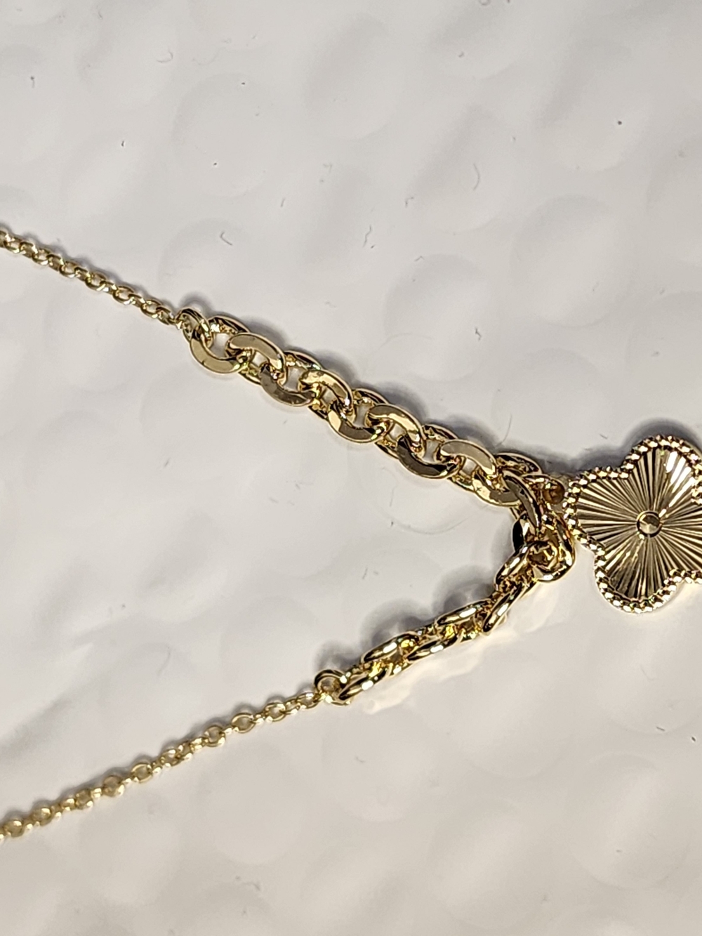 Gold Clover Diamond Cut  Necklace for Women